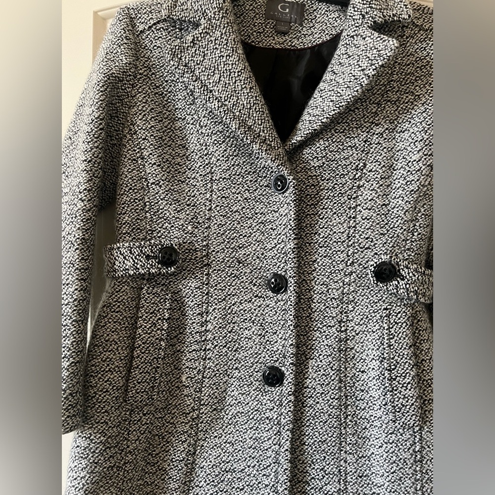 Gallery New York Women’s Large Wool Blend A-Line Pea Coat Tweed Black White - Picture 2 of 8